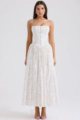 Ysabella White Posy Print Cotton Maxi Sundress