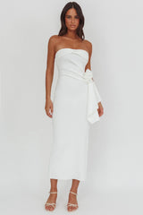 Sasha Cascade Ruffle Rosette Midi Dress White
