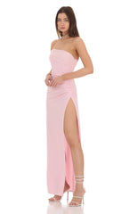 Off Shoulder Tulle Sleeve Maxi Dress in Pink