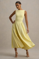 Muriel | Lemon Boat-Neck Volume-Hem Midi Dress
