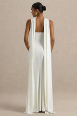 Rhoda | White Twist Halter-Neck Cape Maxi Dress