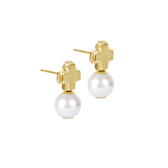 Signature Cross Small Gold Studs - Classic Pearl