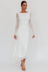 Lustre Open Back Mesh Maxi Dress White