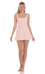 Embroidered Trim A-line Dress in Pink