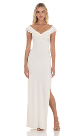 Off Shoulder Twist Maxi Dress in White