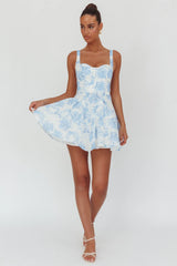 Get My Attention Off-Shoulder Mini Dress Floral Blue