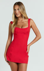 Aretha Mini Dress - Corset Panel Dress in Red