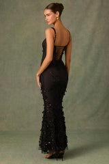 Embellished Fishtail Corset Gown in Black