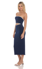 Cutout Strapless Midi Dress in Navy