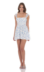 Chiffon Floral Cap Sleeve Dress in White