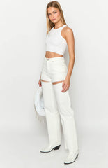Gem Diamante Trim Wide Leg White Denim Jeans