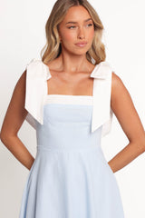 Olinda Midi Dress - Pale Blue/White