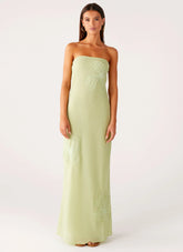 Sassafras Beaded Flower Strapless Maxi Dress - Lime