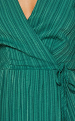 Junmae Midi Dress - Tiered Waffle Wrap Dress in Forest Green