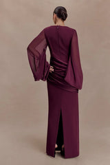 Samantha Waterfall Sleeves Maxi Dress - Wine