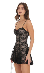 Flower Lace A-line Dress in Black