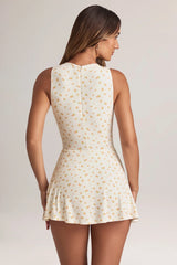 Modal Button-Detail A-Line Mini Dress in Floral Print