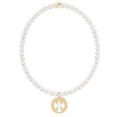 egirl Classic Pearl 3mm Bracelet - Guardian Angel Gold Disc