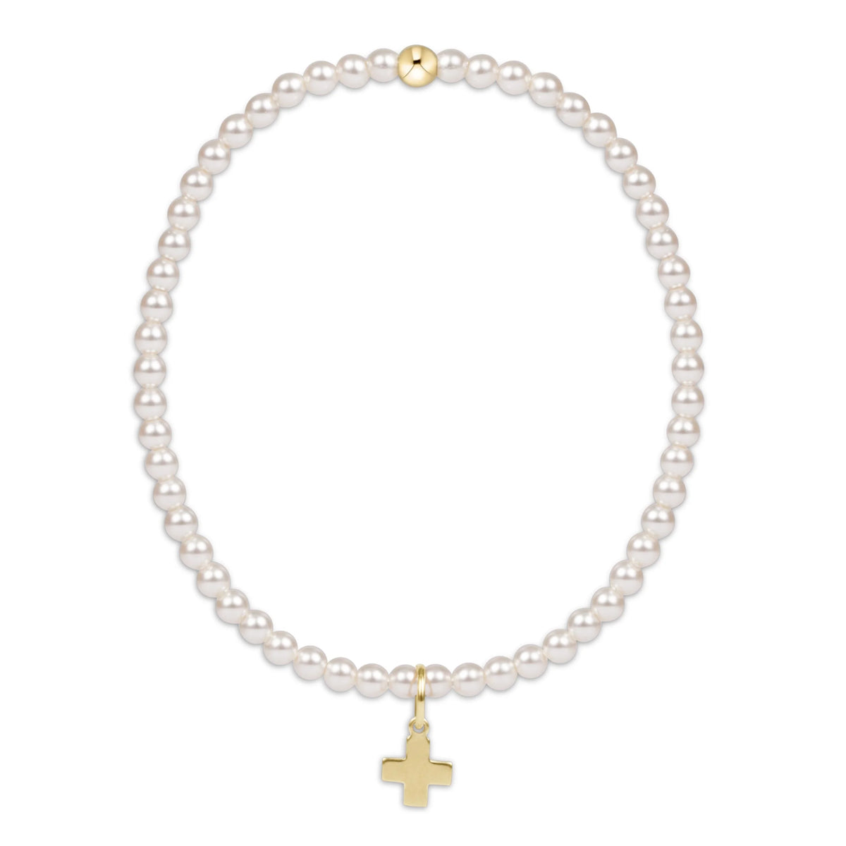egirl Classic Pearl 3mm Bracelet - Signature Cross Gold Charm