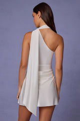 Asymmetric Scarf-Detail Mini Dress in White