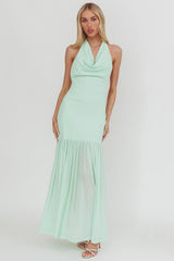Kailyn Cowl Neck Sheer Hem Maxi Dress Mint