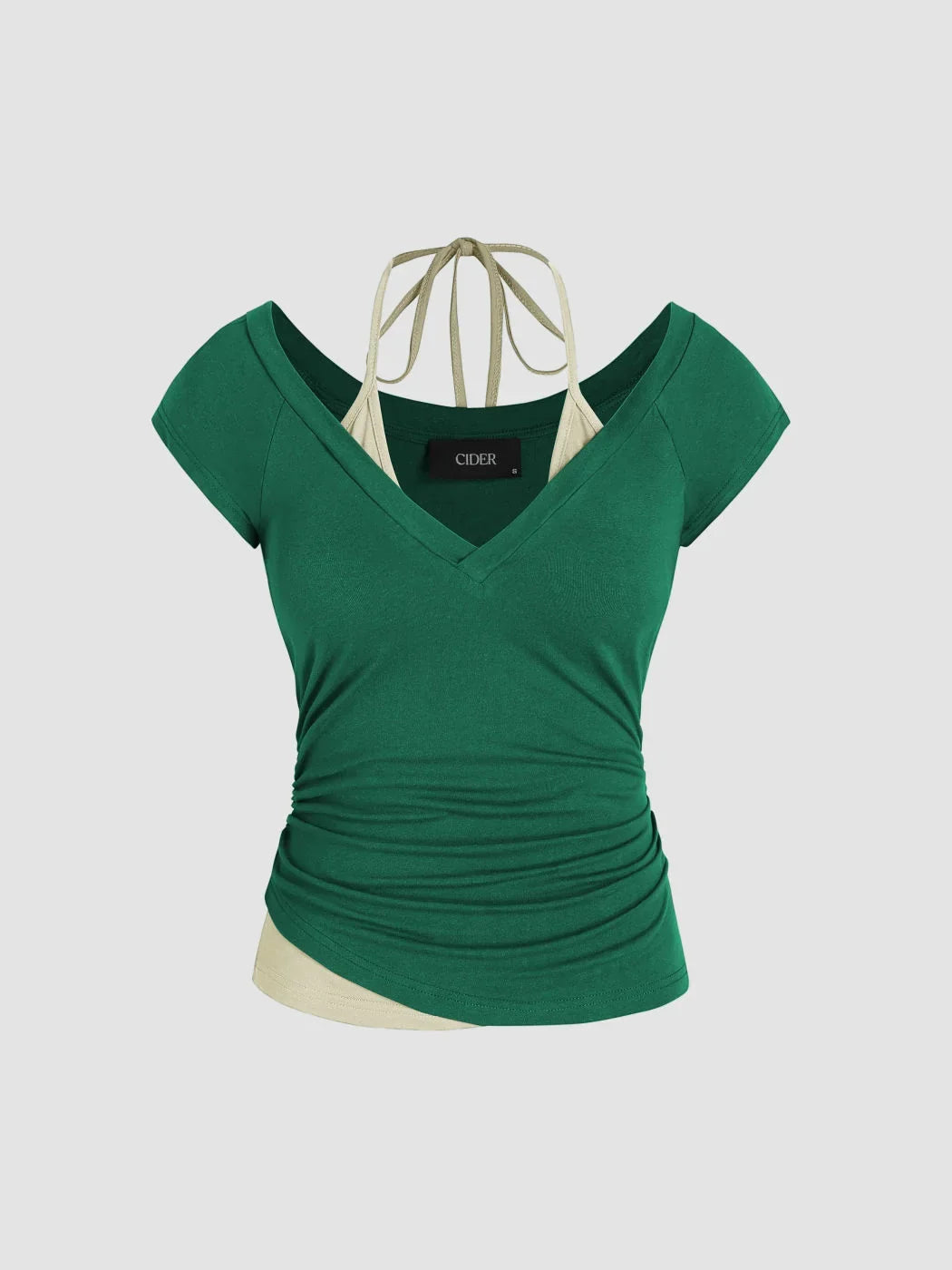 Halter Neckline Patchy Short Sleeve Top