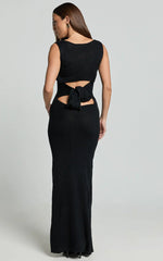 Sanya Midi Dress - Bodycon Knitted Tie Back Dress in Black