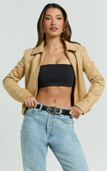Welmina Jacket - Suede Collared Fitted Jacket in Sand