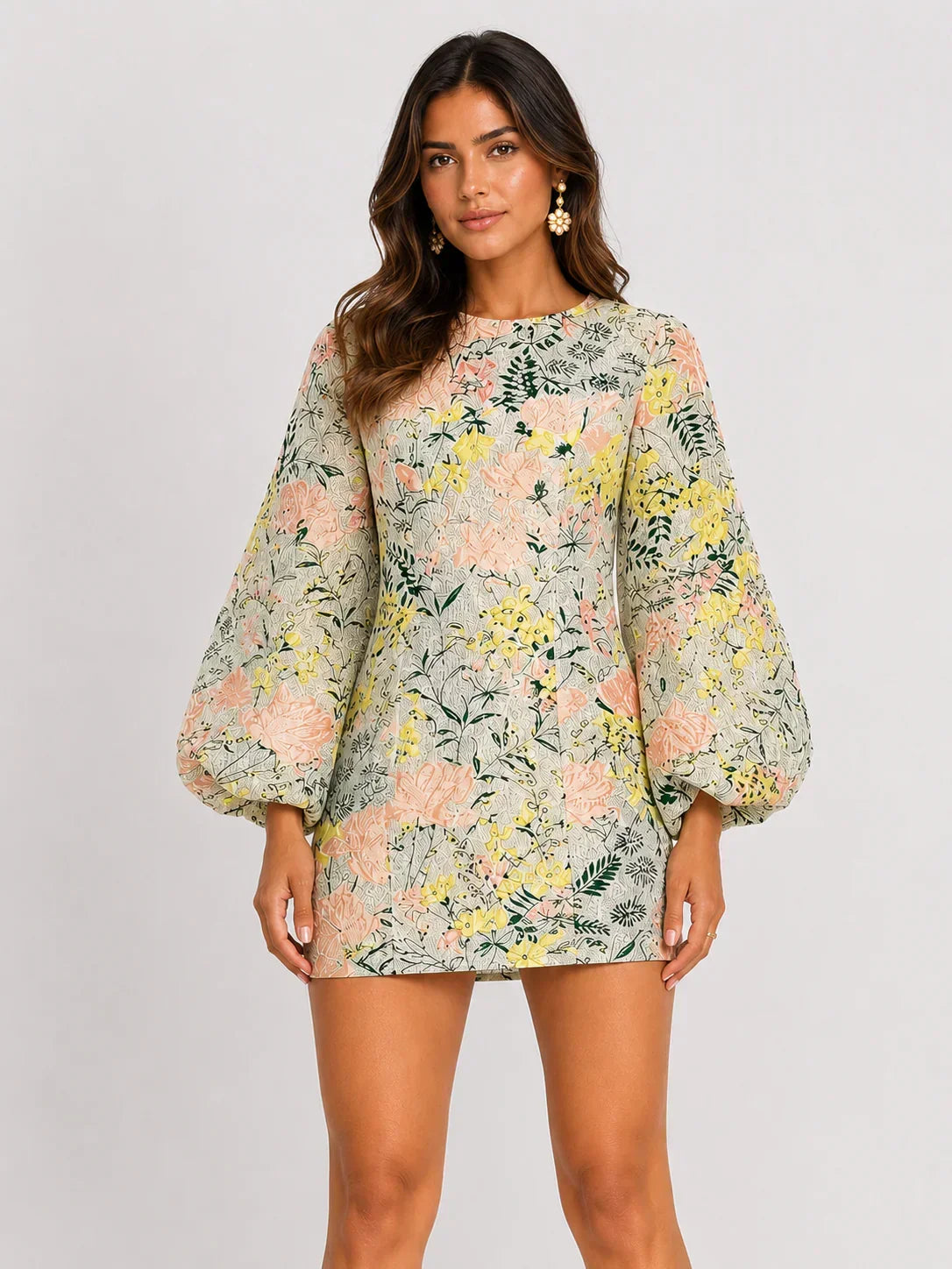Short Floral Puff Sleeve Cocktail Dress
